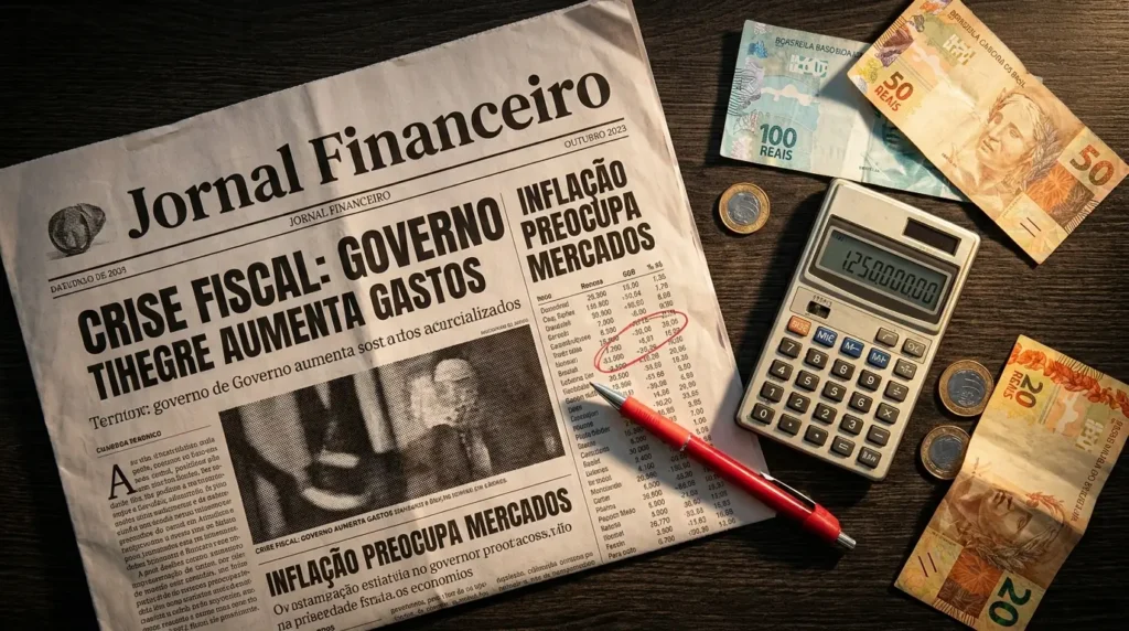 Ilustração editorial do artigo sobre déficit público no Brasil