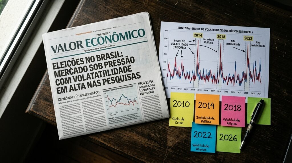Imagem conceitual que abre o guia sobre eleições 2026 e mercado financeiro