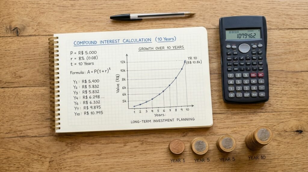 Imagem de destaque do guia do Capital Rico sobre juros compostos na prática