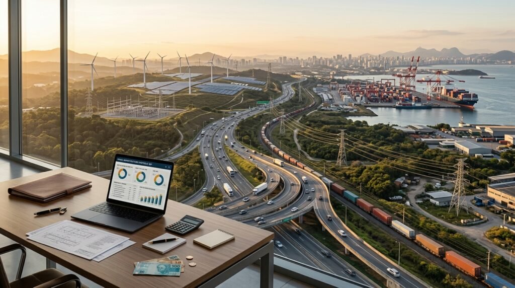 Composição financeira que ilustra investimento em infraestrutura no Brasil
