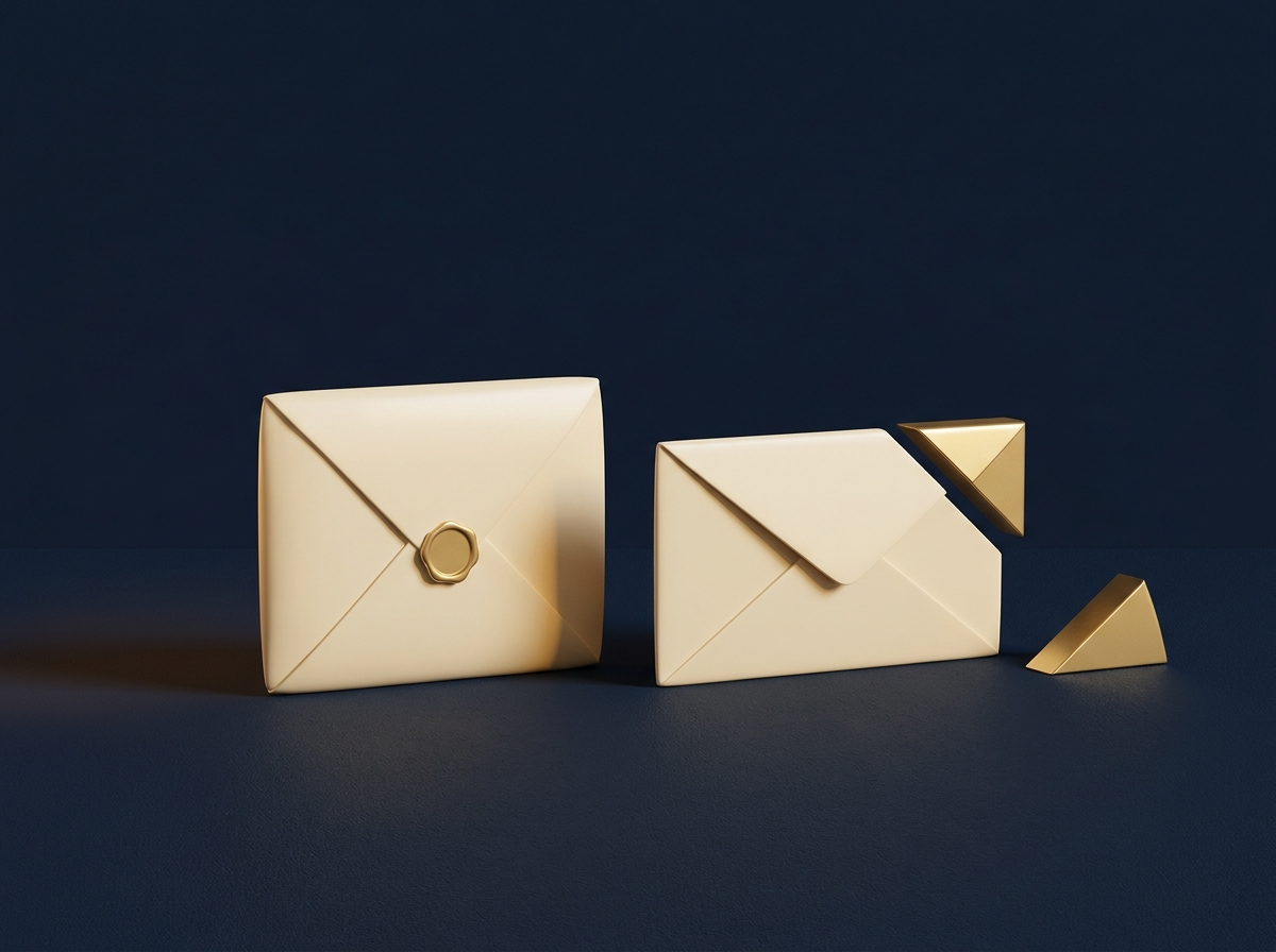 Dois envelopes lado a lado representando a primeira parcela cheia em novembro e a segunda com descontos em dezembro