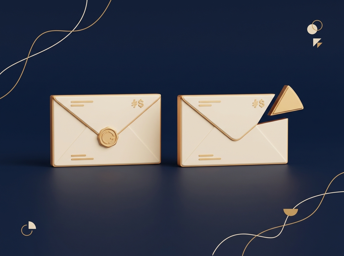Dois envelopes lado a lado comparando LCI (isenta de IR) e CDB (com fatia deduzida representando imposto)