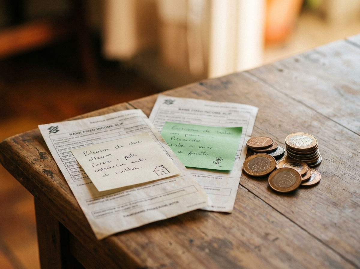 Dois titulos de renda fixa lado a lado com post-its identificando setor imobiliario e agronegocio simbolizando CRI e CRA
