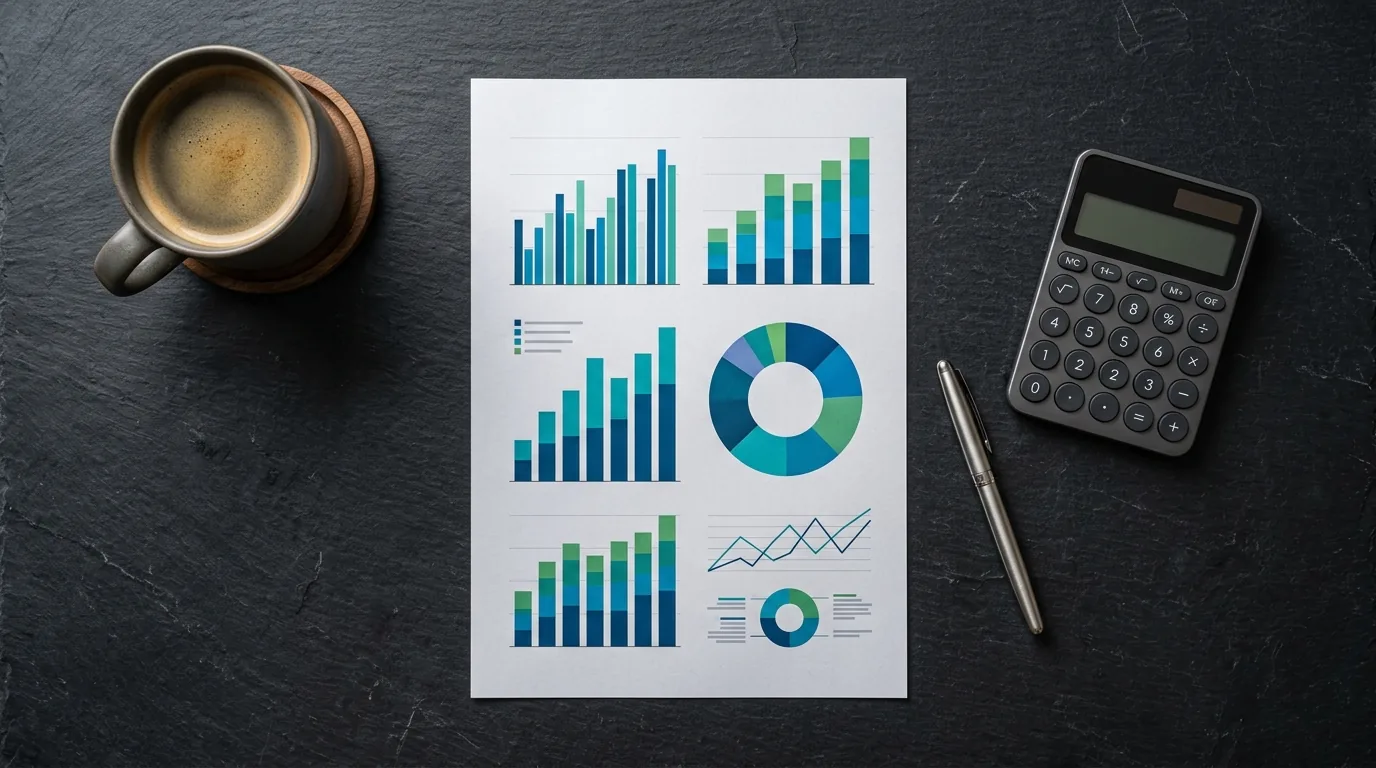 Relatório financeiro com gráficos de barras e calculadora, base para calcular o payout